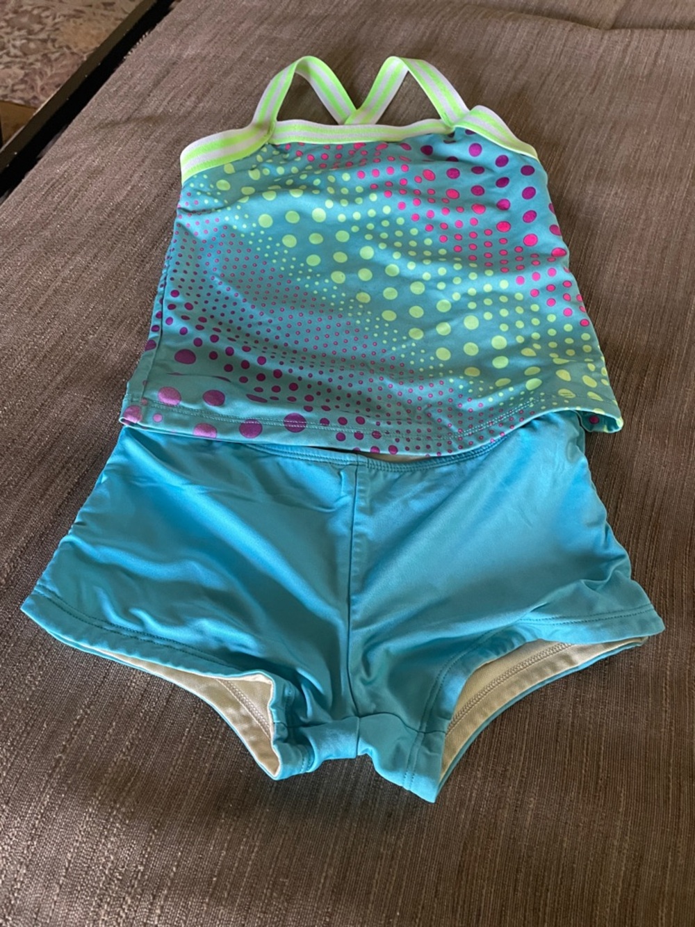 Lands' End Aqua One-Piece Swim Set with Neon Dot Print